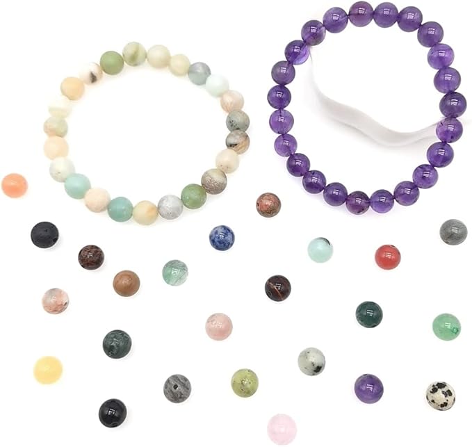8mm Natural Round Stone Beads About 480pcs Genuine Real Healing Crystal Stones Beading Loose Gemstone DIY for Bracelet Jewelry Making Kit(24 Color A)