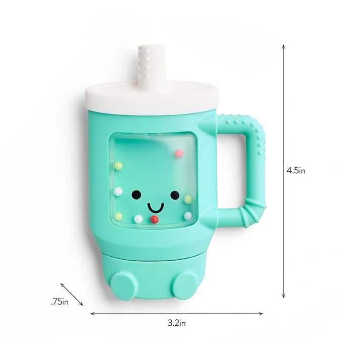 Itzy Ritzy Silicone Rattle Teether– BPA-Free Silicone Teether with Rattle for Babies & Toddlers – Features a Gentle Rattle Sound, Colorful Beads & Multiple Textures (Travel Cup)