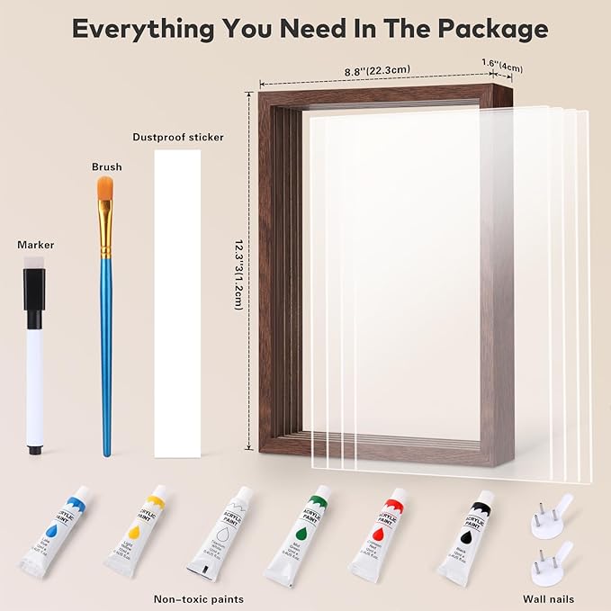 Family Handprint Kit, Hand Prints Keepsake Frame, DIY Craft Gift for New Parents & Mom & Baby, Grandparents, Mother's Day, Father's Day, Adoption Day, Anniversary, 6 Non -Toxic Paints (Walnut)