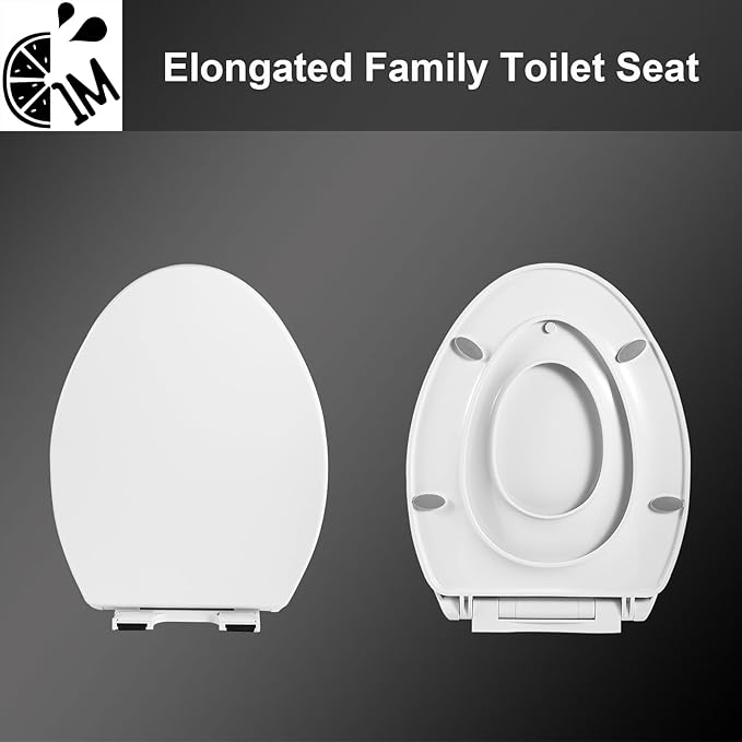 Elongated Toilet Seat with Toddler Seat Built In, Slow Close for Both Child & Adult Seats, Potty Training Seat, No Wiggle and Easy to Install, Detachable Toddler Seat for Longterm Usage, White