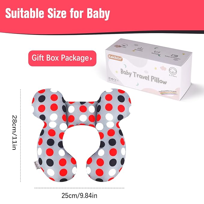 KAKIBLIN Baby Travel Pillow,Baby Neck Pillows for Car Seat,Upgraded Baby Head Pillow,Toddler Head and Neck Baby Support Pillow for Car Seat, Pushchair,Travel (Grey Pot)