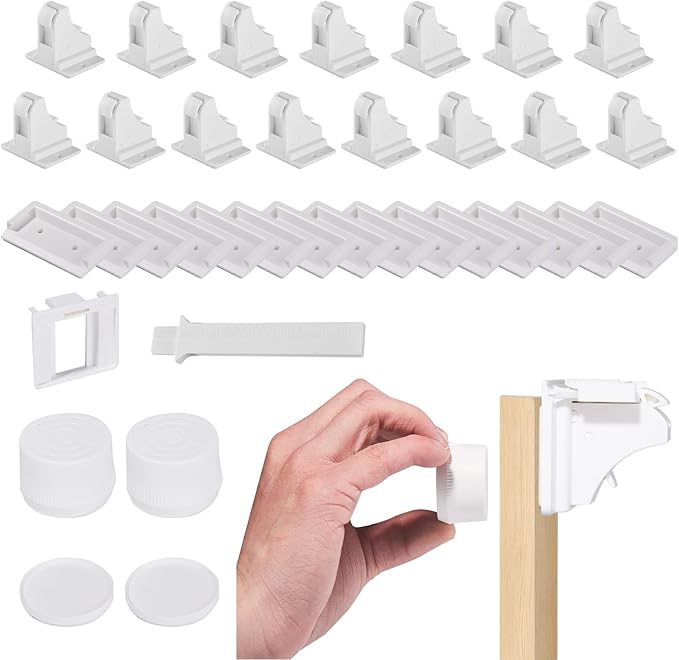 15 Pack Magnetic Cabinet Locks Baby Proofing - Safeasy Child Safety Latches for Cabinets, Drawers & Cupboards - Quick-Adhesive Installation (15 Locks + 2 Keys)
