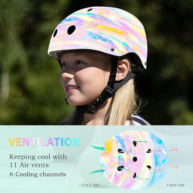 Adjustable Color Gradient Skateboard Helmet for 3-5-8-14+Ages【Toddler Kids Youth Adult】 Girls Boys Woman.Bike Helmet for Multi-Sports Cycling Bicycle Scooter Inline Roller Skate Rollerblading