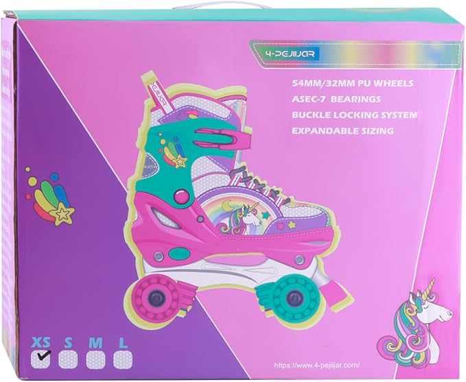 4-Pejiijar Rainbow Unicorn Kids Roller Skates for Girls Toddler Ages 2-4 5-8 8-12,Adjustable Roller Shoes with Luminous Wheels for Birthday Xmas Gifts