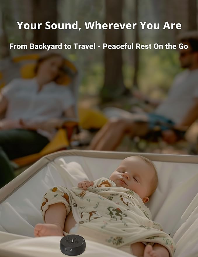 FOXFINE White Noise Machine, Portable Sound Machine with 36 Soothing Sounds, Focused Light, Timer, for Sleeping, Baby, Adults, Home & Travel, Black