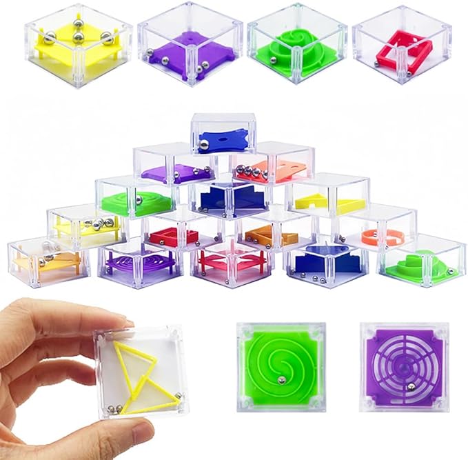 24 Pcs Balance IQ Maze Game,Mini Maze Cube Puzzle Box 3D Brain Maze Toy Puzzles Party Favor Games, Ideal Prizes Gifts for Kids and Adults