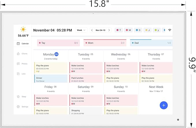 15.6 Inch Smart Digital Calendar Wall Planner & Chore Chart, IPS FHD 1920x1080 Touchscreen Interactive Display for Family Schedules, Streamline Household Organization
