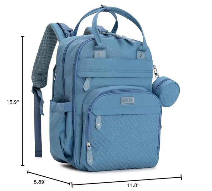 BabbleRoo Diaper Bag Backpack - Baby Essentials Travel Tote - Multi function Waterproof Diaper Bag, Travel Essentials Baby Bag with Changing Pad, Stroller Straps & Pacifier Case - Unisex, Light Blue