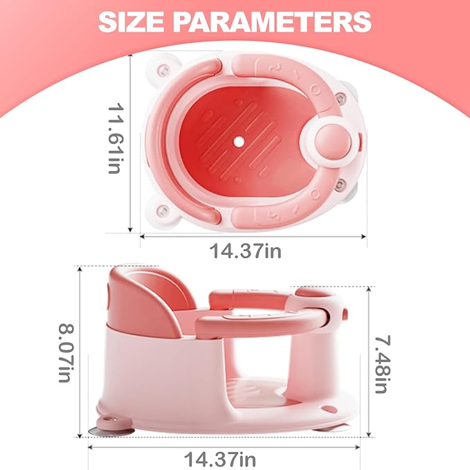 Baby Bath Seat, Bath Seat for Baby 6 Month & up, Baby Bath tub Seat with Suction Cups, Non-Slip, Detachable, Pink