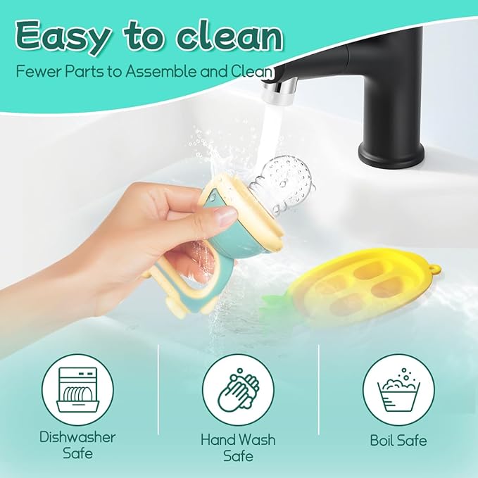 Baby Fruit Food Feeder - Silicone Nibble Tray Combo - Breastmilk Popsicle Mold for Cooling Relief, BPA Free Mesh Feeder for Infant Self Feeding (Robot Green + Pineapple)