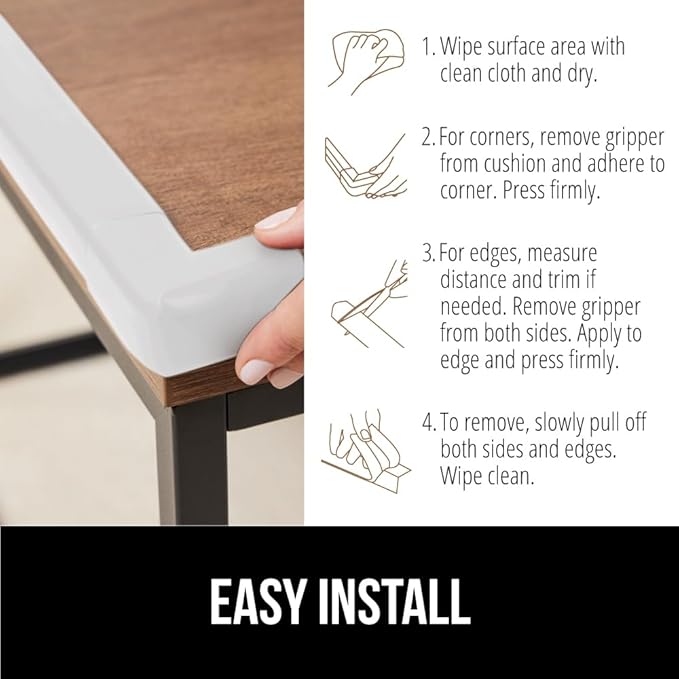 GORILLA GRIP Baby Proof Corners and Edges for Furniture, Kid Proofing Adhesive Table Corner Protectors, Heavy Duty Soft Rubber Foam Protection, Includes 8 Protective Safety Guards, 15 Feet, Off White