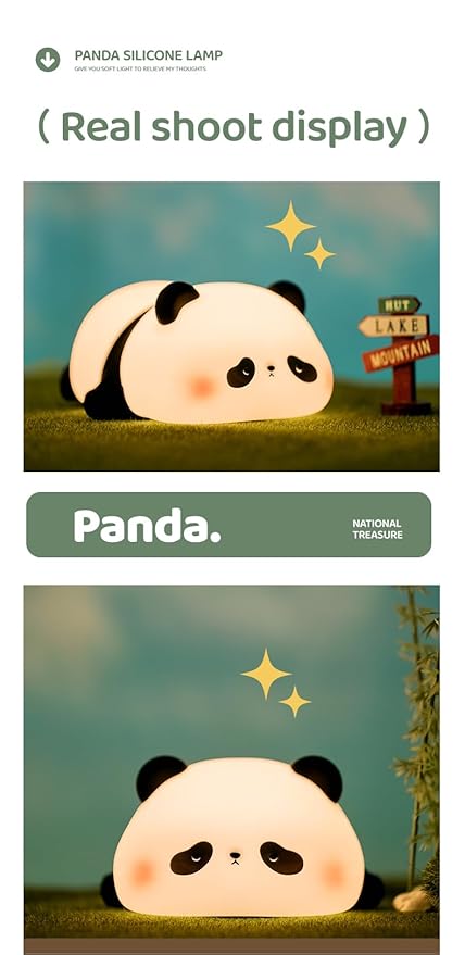 ATSUI Cute Panda Night Light, LED Squishy Novelty Animal Night Lamp, Food Grade Silicone 3 Level Dimmable Nursery Nightlight for Desk Decor, Funny Gifts Stuff for Boys Girls Baby, White Elephant Gifts