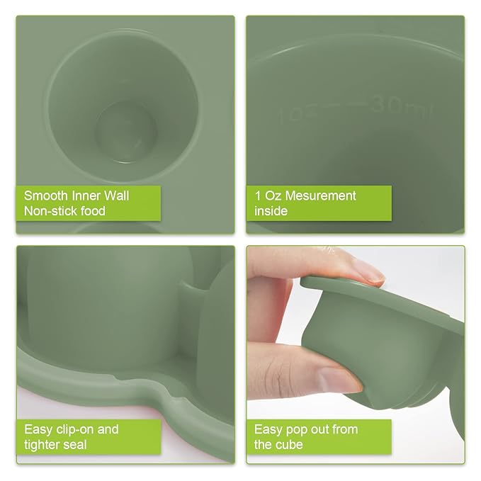 Baby Food Storage Container - 1.5oz x 12 Pods Silicone Freezer Tray with Lid for Homemade Baby Food, Fruit Purees, Vegetable & Breast Milk (Green)