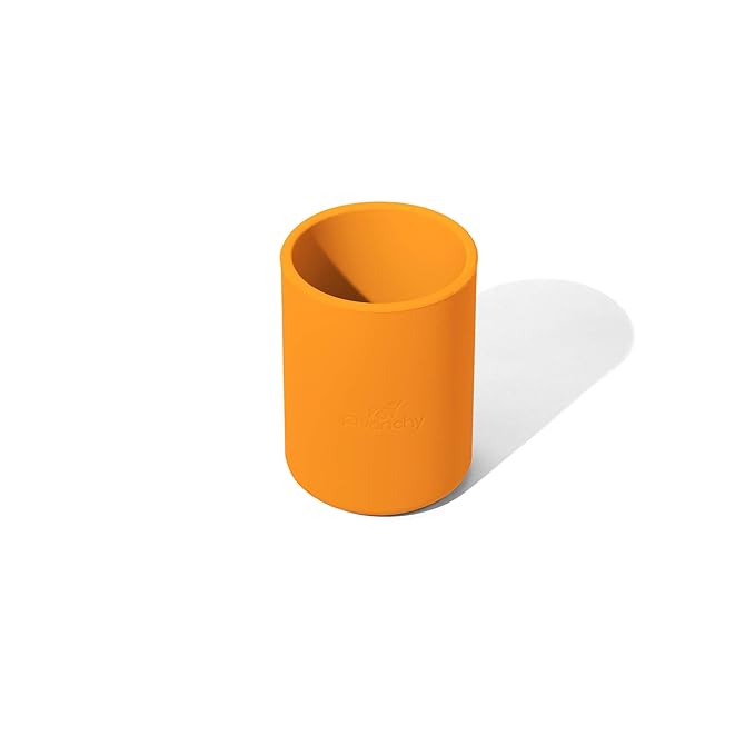 Avanchy Silicone Training Sippy Cup with Straw Lid – Tiny Cup for Babies 6+ Months to Toddlers 1 Year Old – 5 oz Infant Water Cup for Baby Led Weaning, Orange