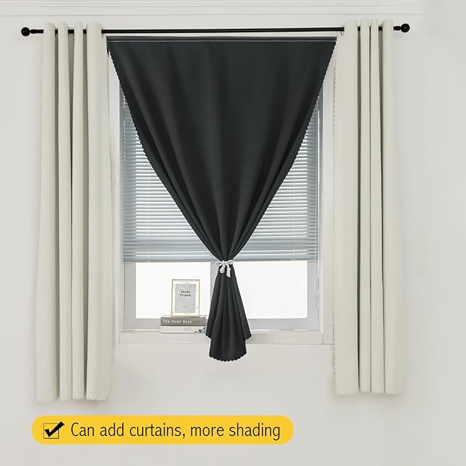 Adhesive Blackout Curtains- Self Stick Shades Window Blinds Curtains No Rod Needed Easy to Hang Curtains, Use for Bedroom, Living Room, Dining Room, Kitchen, Home Office, 35"W X 79"L, Black, 1 Panel