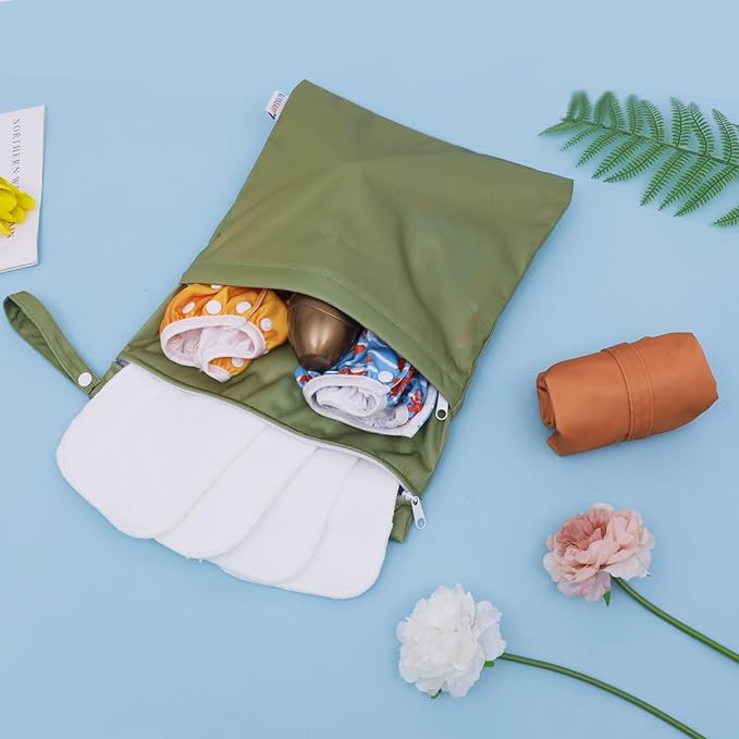 ALVABABY 2pcs Cloth Diaper Wet Dry Bags Waterproof Reusable with Two Zippered Pockets Travel Beach Pool Daycare Soiled Baby Items Yoga Gym Bag for Swimsuits or Wet Clothes 2LM04