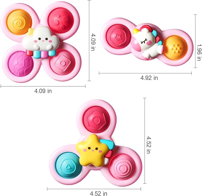 ALASOU 3PCS Pop Suction Cup Spinner Toys for 1 Year Old Boy Girl|Novelty Spinning Tops Toddler Toys Age 1-2|Sensory Baby Bath Toy for Toddlers 1-3|12 18 Months Boy Birthday Gift for Infant