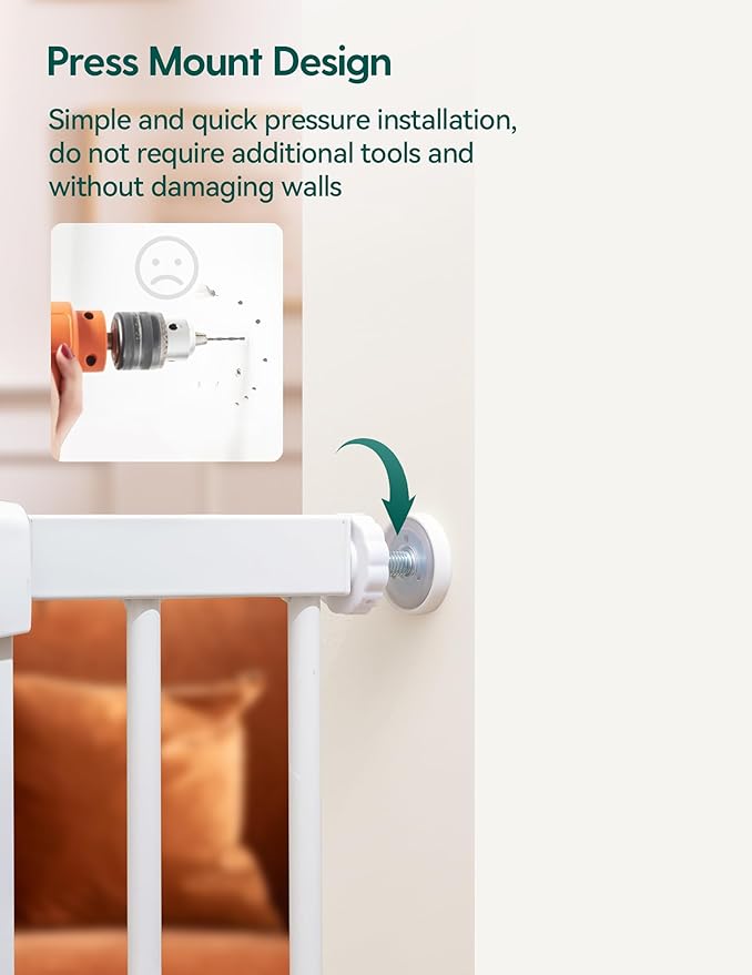 Babelio 29-43" Magnetic Baby Gate for Stairs,Doorways House,Kitchen,30" Tall Pet Barrier with Baffles,Pressure Mounted & Dual-Lock Design Safety for Kids Toddler,Auto-Close/Hold-Open,White