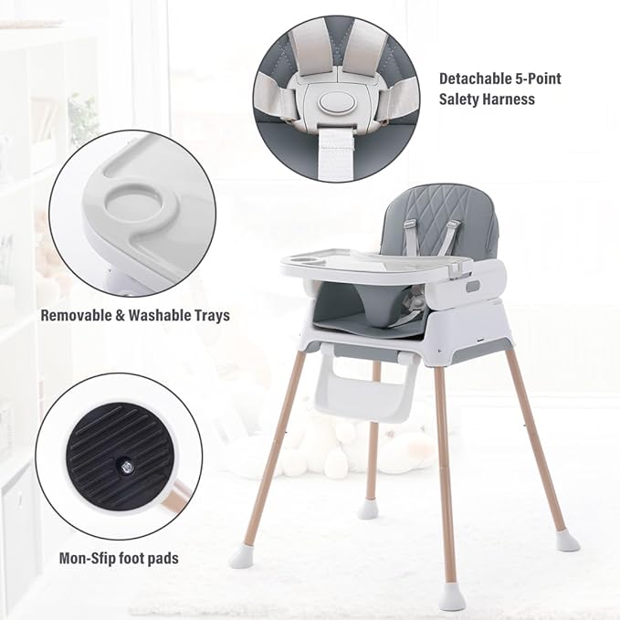 3 in 1 Baby High Chair,Adjustable Convertible Chairs Baby High Chairs for Babies and Toddlers,Portable and Easy to Clean,Gray