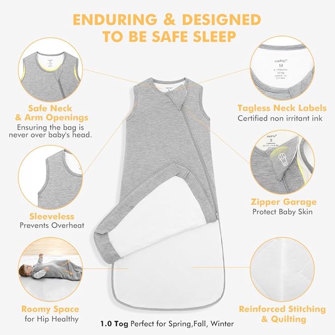 HAPIU Unisex Rayon Made from Bamboo Baby Sleep Sack TOG 1.0, 2-Way Zipper YKK, Wearable Blanket Baby