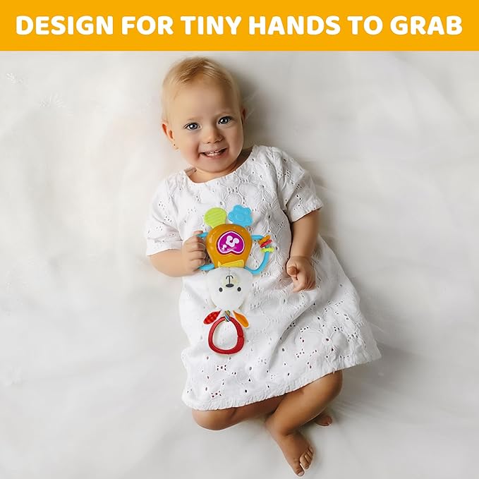 KiddoLab Bunny Teething & Rattle Musical Toy for Infants and Babies - Light-up, Sensory Chew & Interactive Toy for Infants - Baby Basket Stuffer for 3 Months and Up