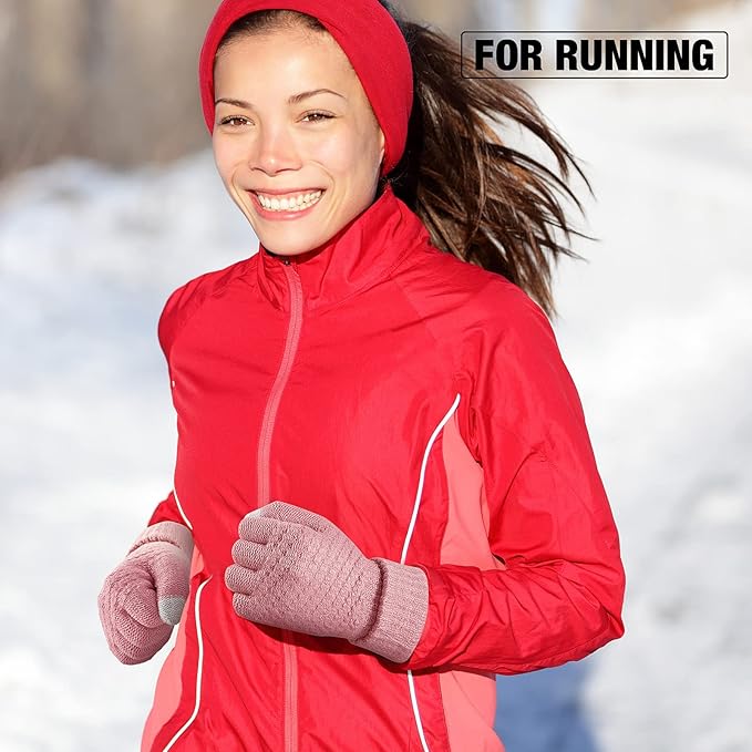 Geyoga 2 Pairs Women's Winter Touch Screen Gloves Soft Warm Fleece Lined Knit Elastic Cuff Winter Texting Gloves