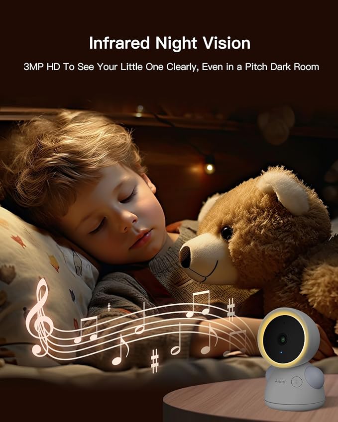 ARENTI Baby Camera Monitor, 2K/3MP WiFi 6, Smartphone App, Super Night Vision, Crying Detection, Auto Tracking, Temp&Humidity Sensor, Cloud&SD Card Storage (D3)
