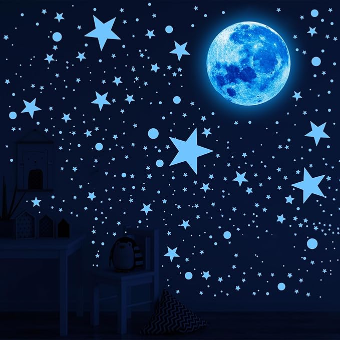 492Pcs Glow in The Dark Stars for Ceiling Moon and Space Wall Decals Glowing Galaxy Universe Planet Wall Stickers Kids Boys Bedroom Living Room Decor