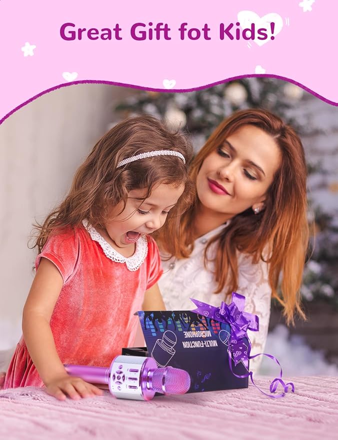 Amazmic Toys for Girls, Kids Karaoke Microphone Toddler Microphone for Kids with Lights, Birthday Gift for Girls, Boys Toy Age 3 4 5 6 7 8+(Light Purple)