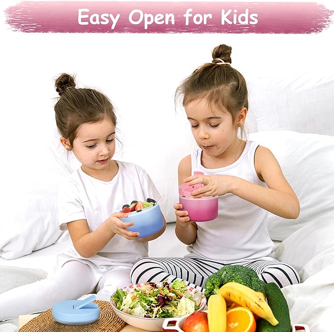 12oz Insulated Vacuum Food Jar with Buckle Lid Wide Mouth Soup Thermo for Hot Food Kids Leakproof Stainless Steel Lunch Container (Gradient Pink, 12OZ)