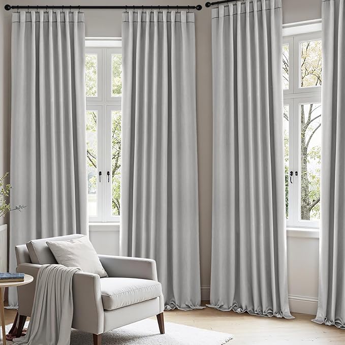 ANRODUO Back Tab Blackout Curtains for Bedroom Living Room, Rod Pocket Pinch Pleated Thermal Insulated Room Darkening Curtains 90 Inches Long 2 Panels, Light Grey, 42 x 90 Inch