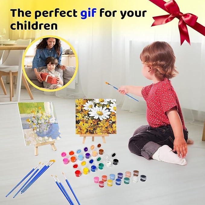 EzaroNexis Mini Acrylic Paint Set for Kids, 30 Pack 12 Colors Washable Kids Paint kit, Perfect for Home Birthday Classroom Party Favors,Painting Canvas,Paper,Wood,Rock & Fabric (420)