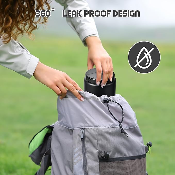 26oz Soup Thermo for Hot Food Kids with Buckle Lid Insulated Vacuum Food Jar Wide Mouth Leakproof Stainless Steel Lunch Container (Black)