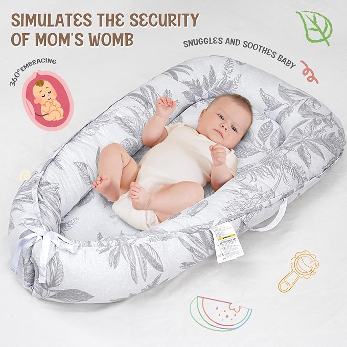 HKAI Baby Lounger – Soft Cotton Infant Floor Seat for Newborn to 24 Months, Portable Baby Essentials for Boys & Girls, Travel-Friendly Baby Lounge Pillow