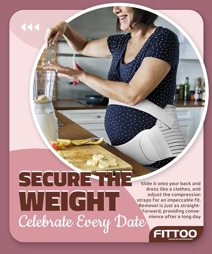 FITTOO Maternity Belt Back Support Belly Band Pregnancy Belt Support Brace Abdominal Binder Waist Support Black XXL