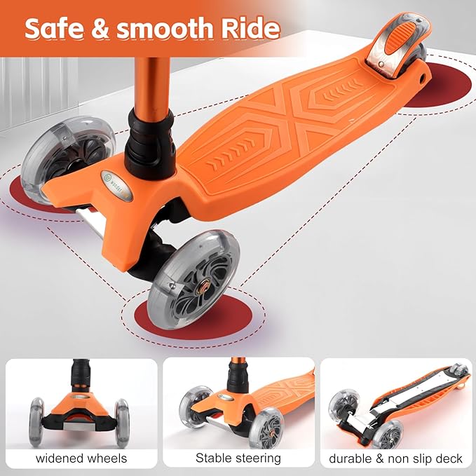 3 Wheel Scooter for Kids Ages 6-12,Kids Scooter with Light Up Wheels, Sturdy Deck Design, and 4 Height Adjustable Suitable for Kid Ages 3-12