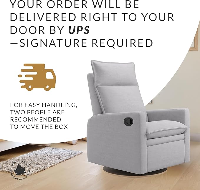 Jaymar Arya Modern Nursery Glider Recliner Chair – Cozy Nursing Chair with 360° Swivel for New Parents, Gentle Motion, Compact Design, High Back & Low Armrests, Canadian Made (Dove Grey/Como Fabric)