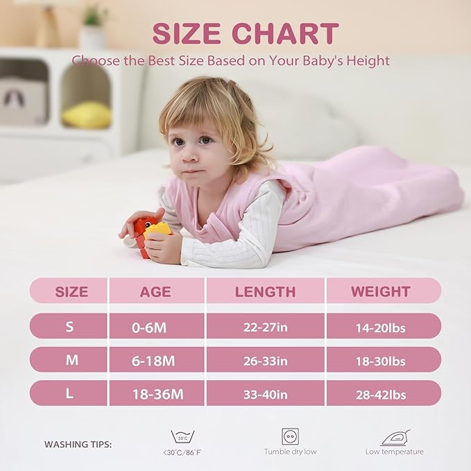 Mosebears Unisex Baby Sleep Sack 1.0 TOG, Supersoft Rayon Made from Bamboo Wearable Blanket with 2-Way Zipper (Blush,18-36 Months)