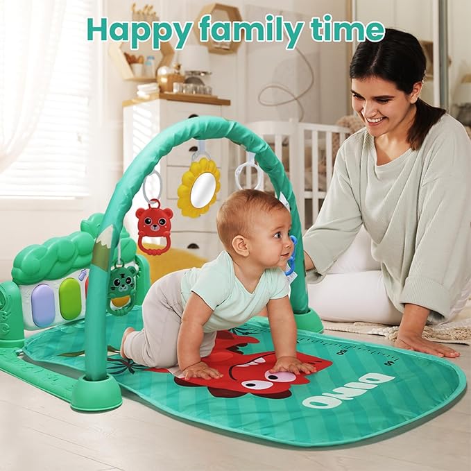 Baby Gyms Play Mat, Infant Toy Play Mat Activity Center, Baby Play Piano Mats with Music and Lights, Activity Padded for Babies Newborns and Toddlers Boys and Girls 0-12 Months, Green