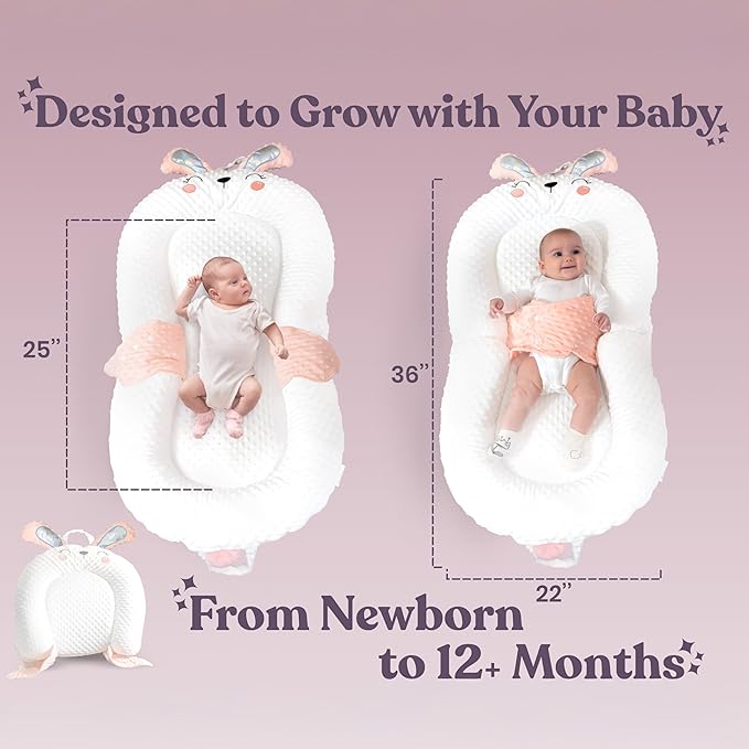 Infant Support Pillow with Adjustable Side Panels - Portable Cushion with Milestone Circles for 0-12 Months - Pink