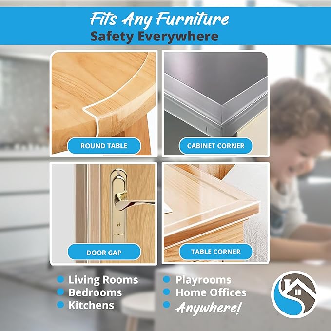 15ft Transparent Soft Edge Guard & Self-Stick Corner Protectors for Child Proofing Furniture, Glass Tables and Desk Edges - Clear Protection Solution for Baby Safety