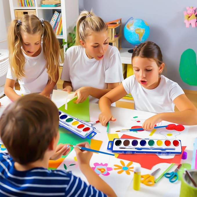 FUMILE Watercolor Paint Set Bulk,3 Pack,8 Colors Watercolors Paint with Paintbrush.Washable Watercolor Paint Set Kids for Parties,Birthday Party Favor,valentines for kids classroom.