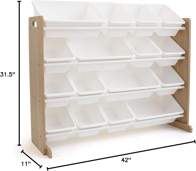 Humble Crew Supersized Toy Storage Organizer with 16 Removable Bins, Natural/White – Large Toy Storage for Toddlers Ideal for Kids' Rooms, Playrooms, and Nurseries - Modern Toy Bins for Kids