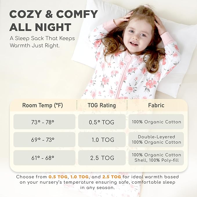 Mama Cheetah Baby Sleep Sack with Sleeves, 0.5 TOG Organic Cotton Wearable Blanket and Two-Way Zipper, Swaddle Transition Long Sleeve Sleeping Bag for Newborn Infant Toddler, 12-18 Months