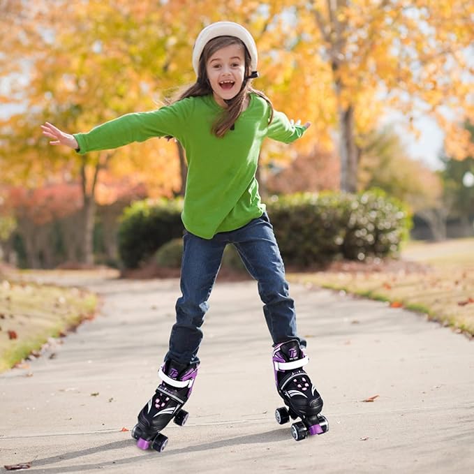 Adjustable 4 Size Kids Roller Skates With Light up Wheels for Girls Ages 5-8-12, Safe and Fun Illuminating Skates for Kids, Toddlers, Boys