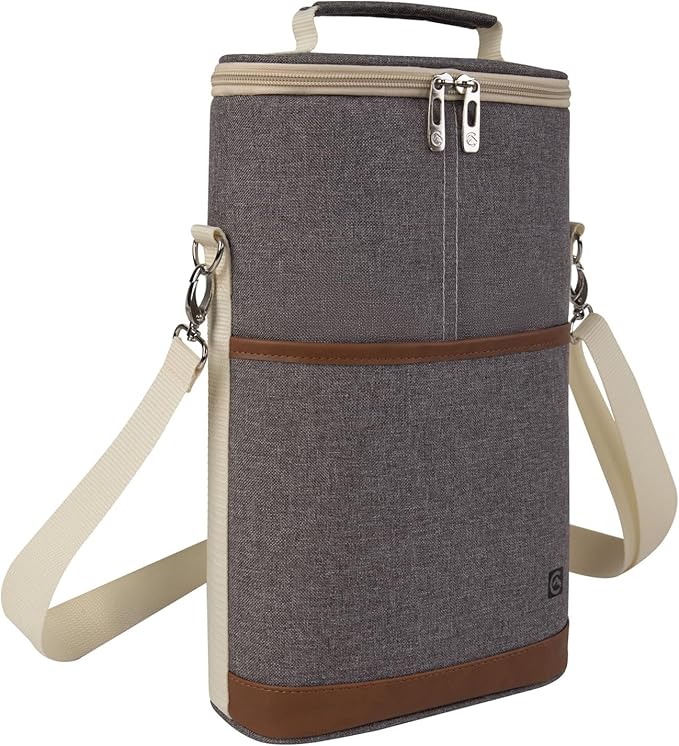 ALLCAMP OUTDOOR GEAR 2 Bottle Wine Tote Carrier - Insulated Portable Padded Canvas Wine Bag for Travel, BYOB Restaurant, Wine Tasting, Party, Great Christmas Day Gift for Wine Lover,Dark Gray