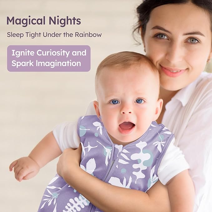 Baby Sleep Sack 18-24 Months 3 Pack 100% Cotton Lightweight 0.5 TOG Wearable Blanket Baby Sleep Bag with 2-Way Zipper for Newborn Infant Purple Leaf