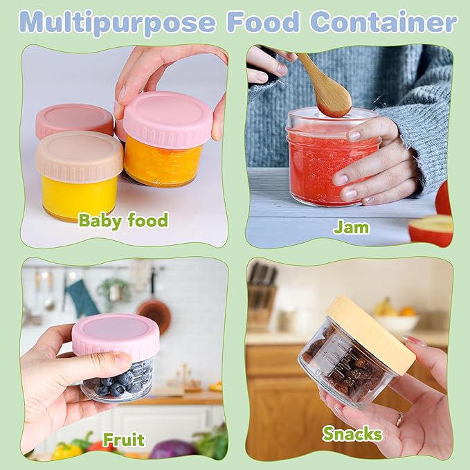 40 Pack Glass Baby Food Storage Containers, 4 oz Leakproof Baby Food Jars with Lids, Small Glass Food Containers for Infant Baby, Freezer & Microwave Safe, BPA Free