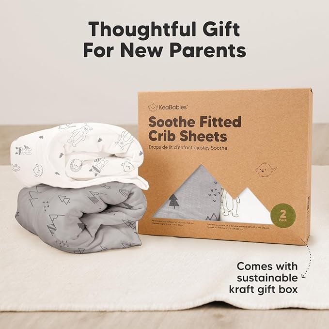 KeaBabies 2-Pack Organic Crib Sheets for Boys, Girls - 52x28 Fitted Crib Mattress Sheet Neutral, Breathable Jersey Cotton Cover for Baby Bed, Toddler Mattress, Soft & Cute Prints (Storm)