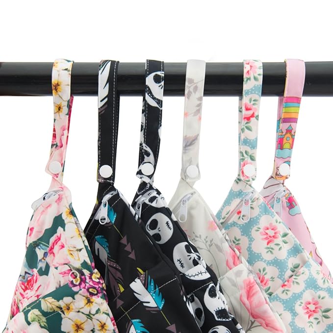 ALVABABY 2pcs Cloth Diaper Wet Dry Bags Waterproof Reusable with Two Zippered Pockets Travel Beach Pool Daycare Soiled Baby Items Yoga Gym Bag for Swimsuits or Wet Clothes L-YX3536